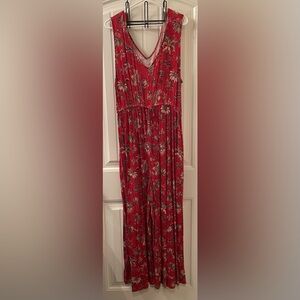 Maurices 24/7 Women’s XXL Floral Red Romper Wide Leg Pockets UltraSoft Tie Waist